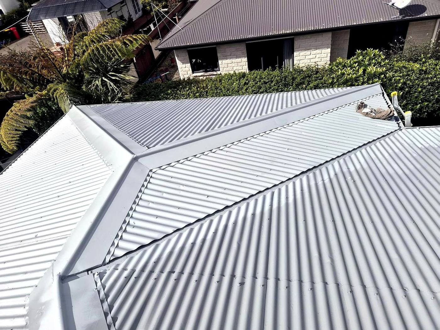 Grey Colorsteel roof hips and ridge from above